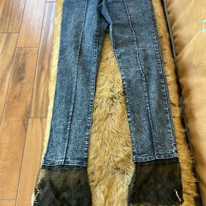 DARK BLUE DENIM STRETCH JEANS WITH BLACK LACE BOTTOM (4) VENUS